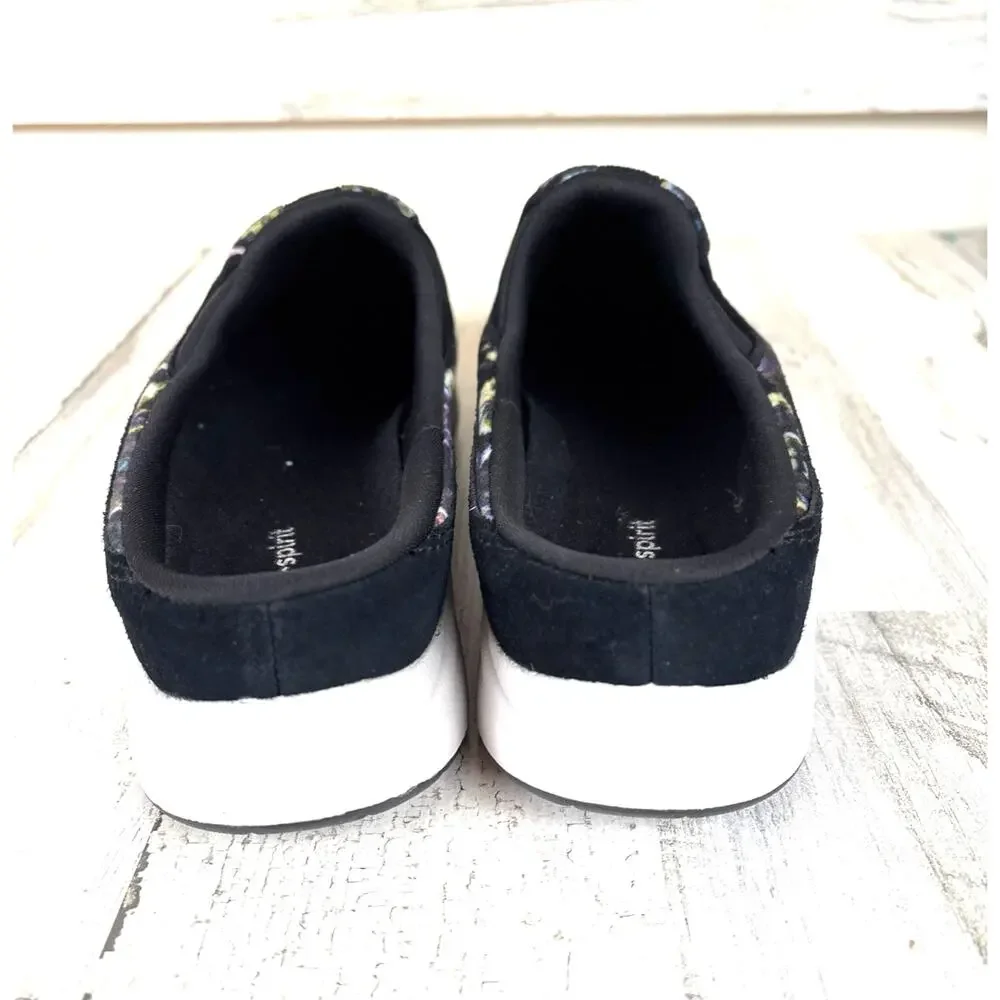 Easy Spirit Womens 10 Black Purple Floral Travel Time Slip On Sneakers NEW